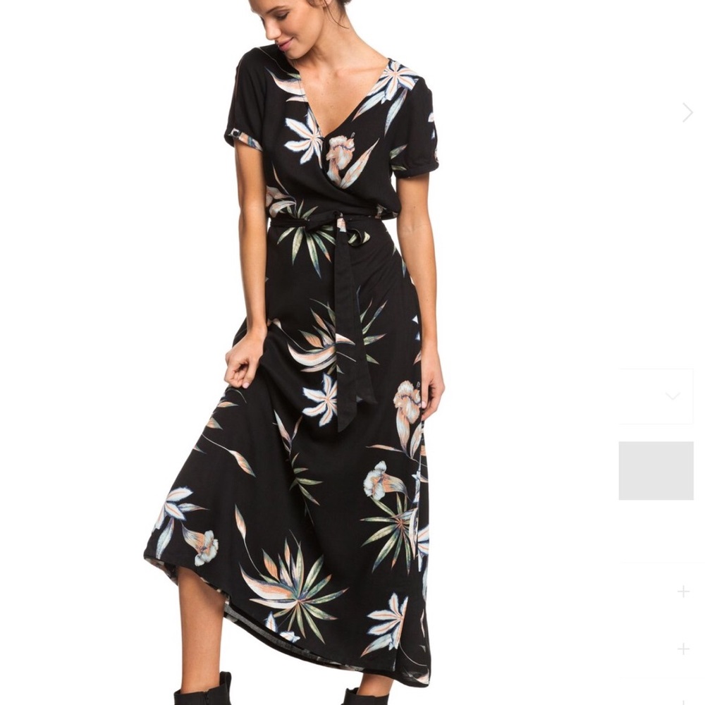 🌺NWT Roxy Hawaiin Black Floral Wrap Dress🌺 - Picture 1 of 8